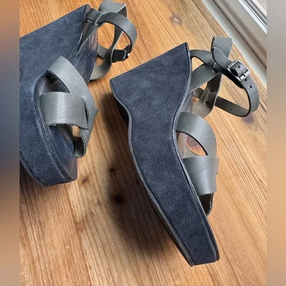 Kork Ease Bette Blue Wedge Strap Sandals 7 - Picture 3 of 8